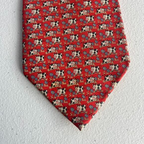 Salvatore Ferragamo Men's Silk Necktie Cow Animal Motif Made In Italy - Picture 7 of 9